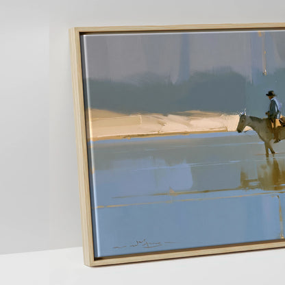 Sunlit River Crossing - artwork detail in a natural float frame