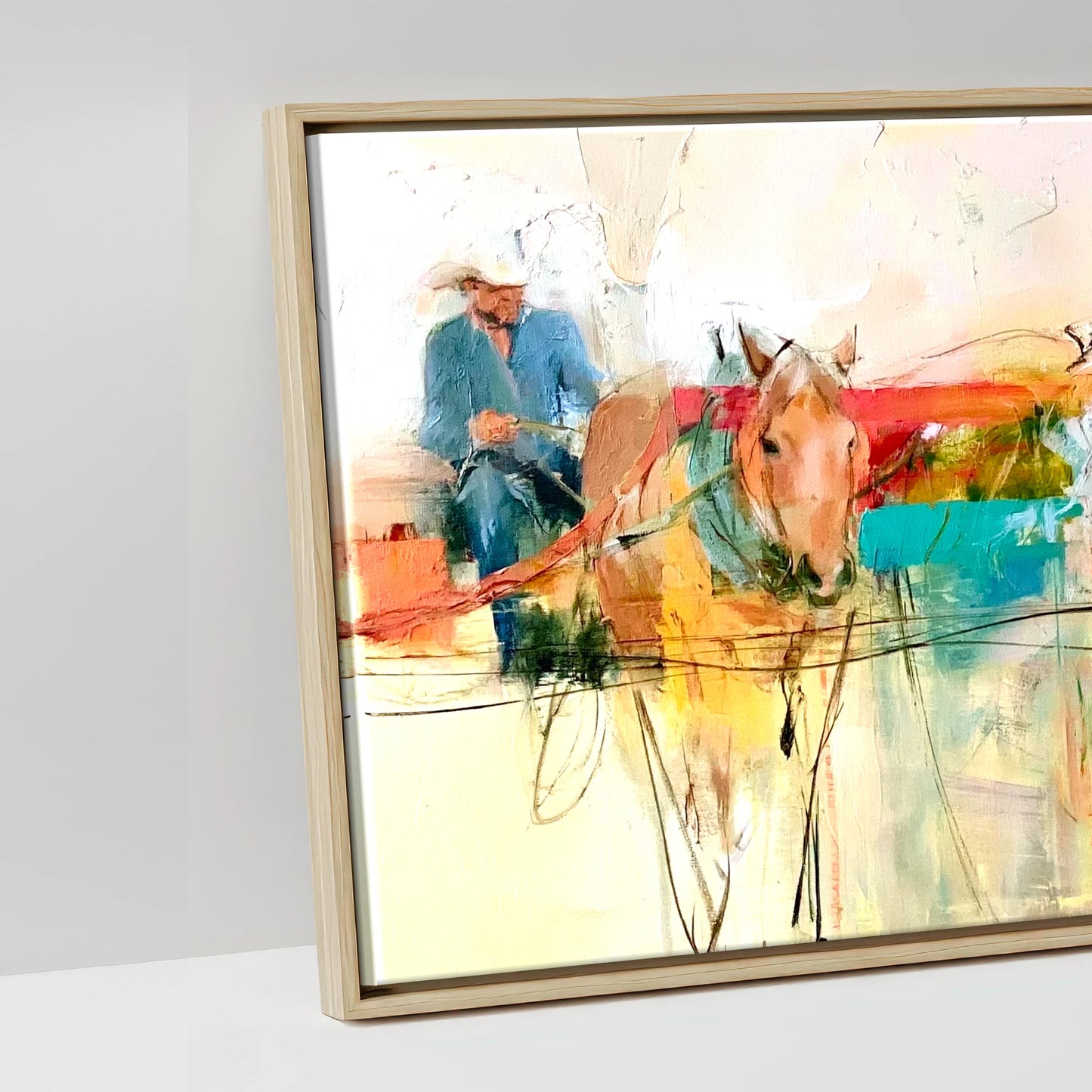 The Working String - artwork detail in a natural float frame