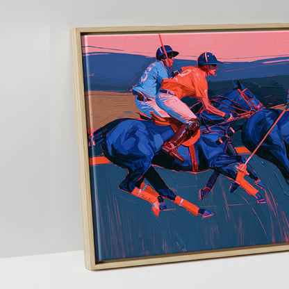 Vibrant Polo Charge - artwork detail in a natural float frame