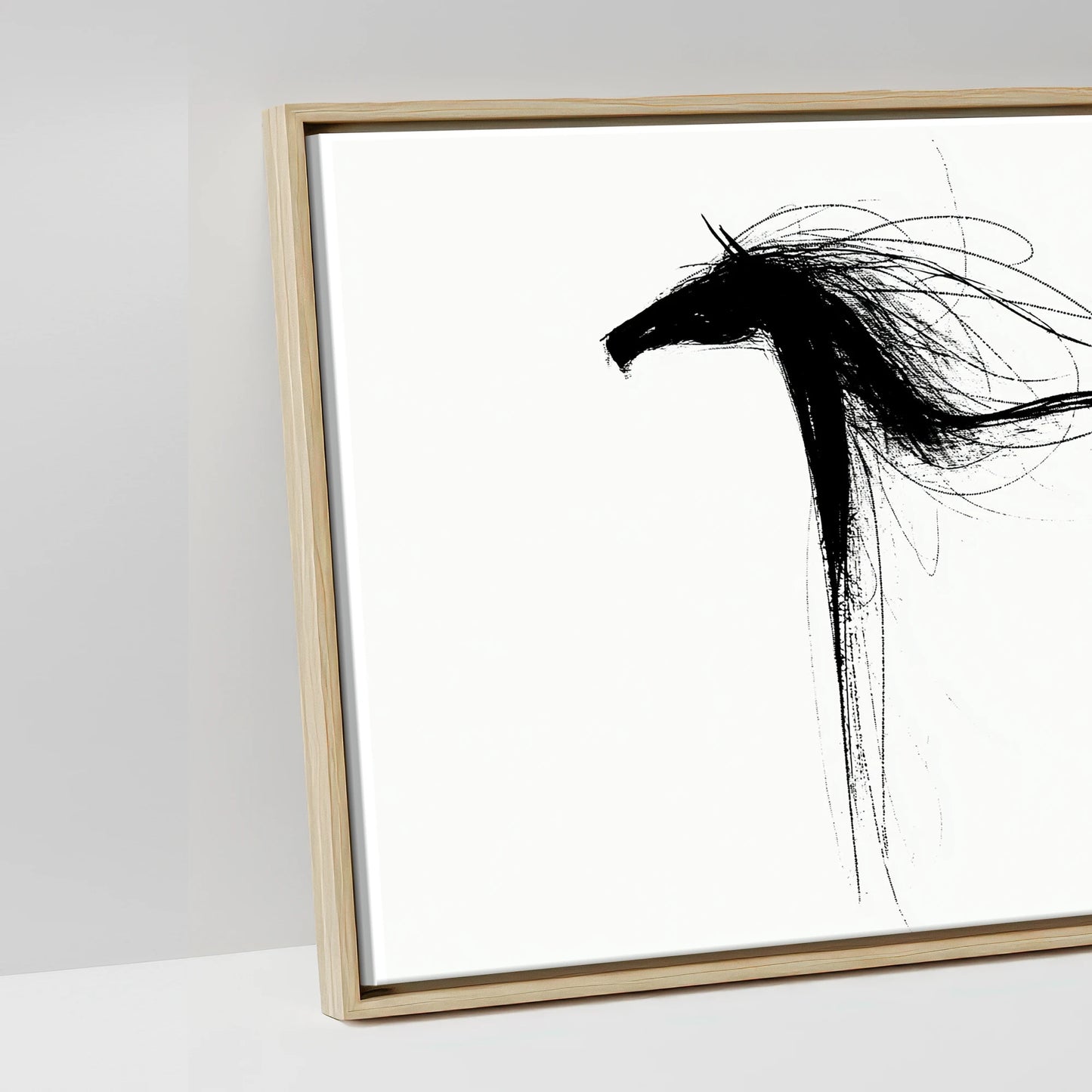 Crimson Streak Equines - artwork detail in a natural float frame