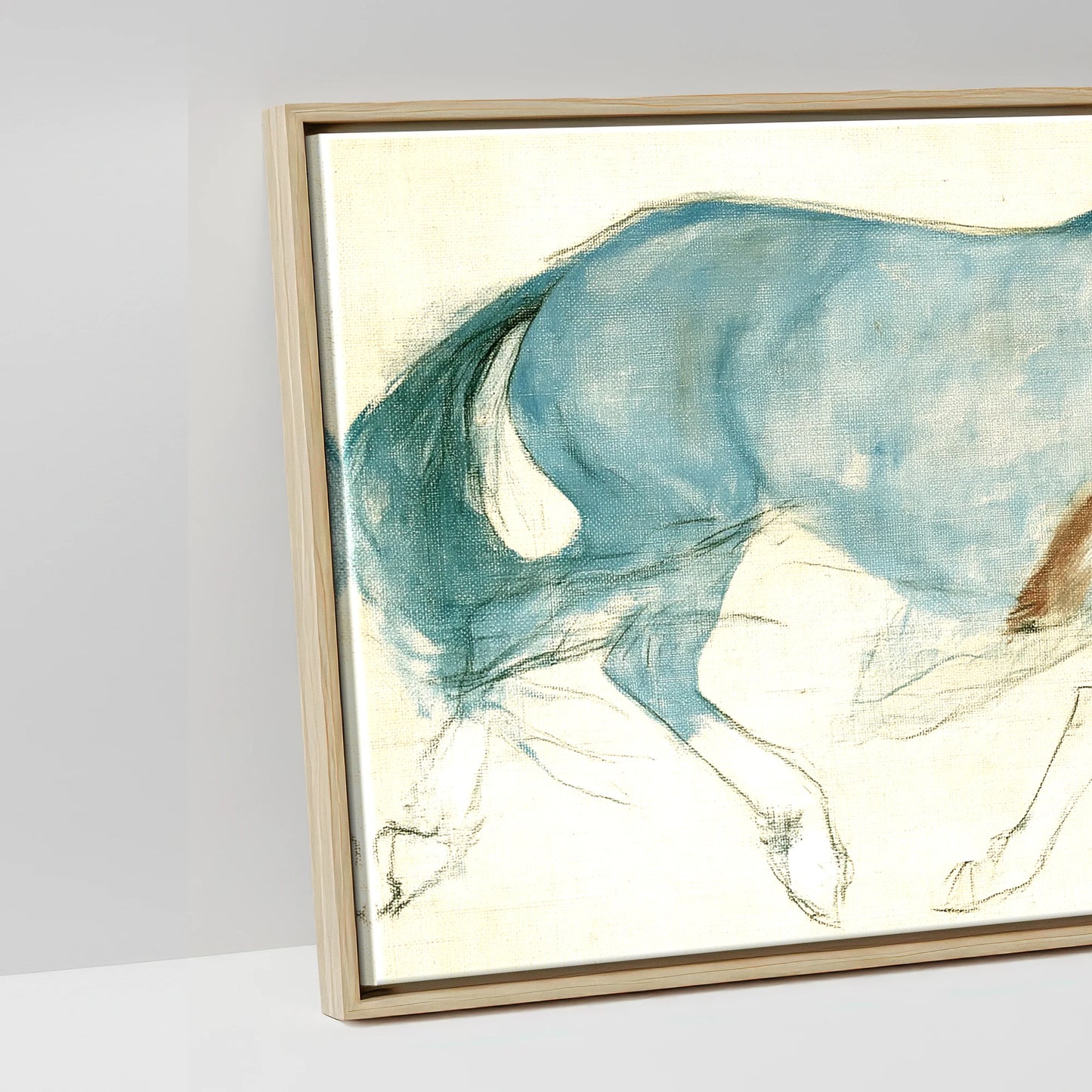 Azure Mare and Foal - artwork detail in a natural float frame