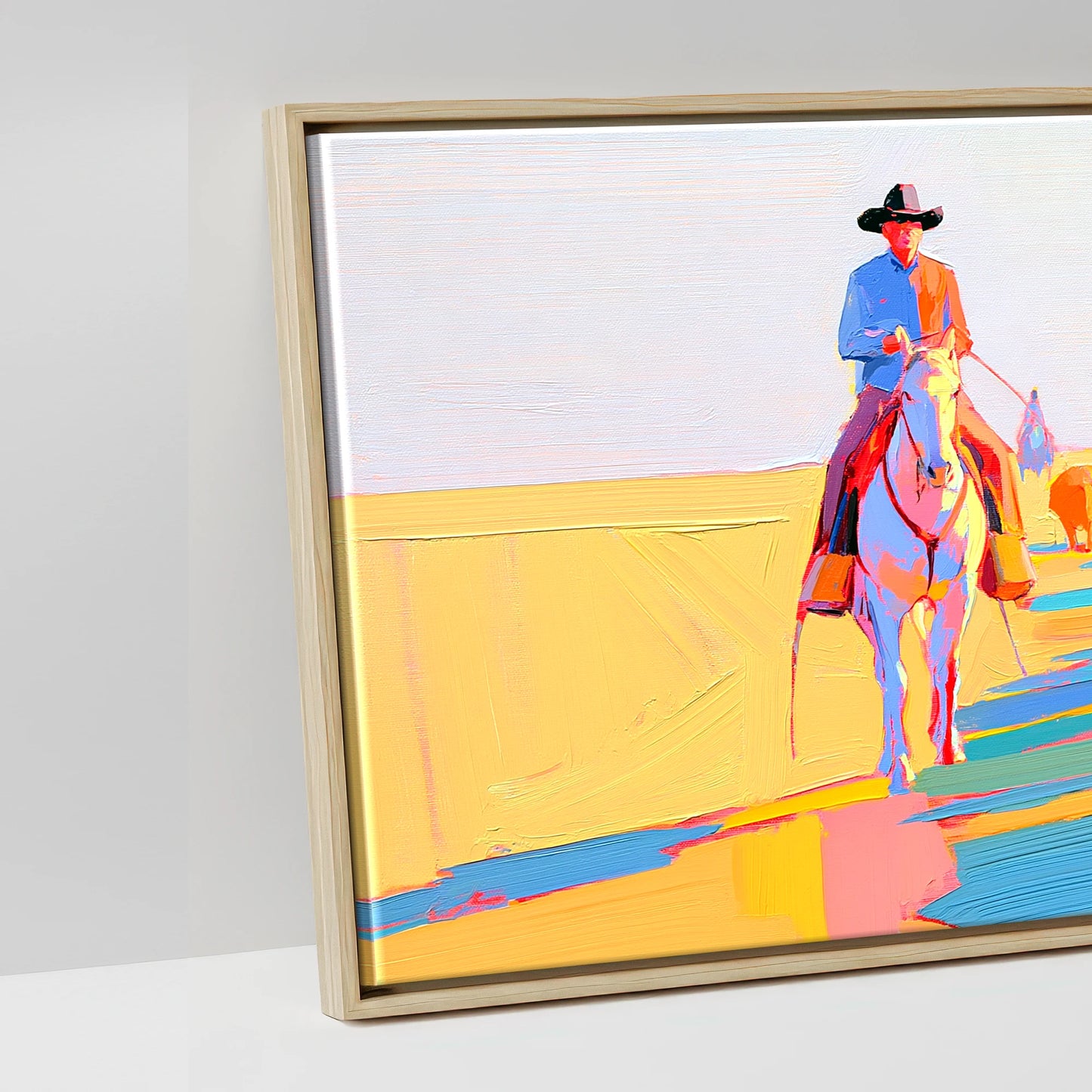 Vibrant Cattle Drive - artwork detail in a natural float frame