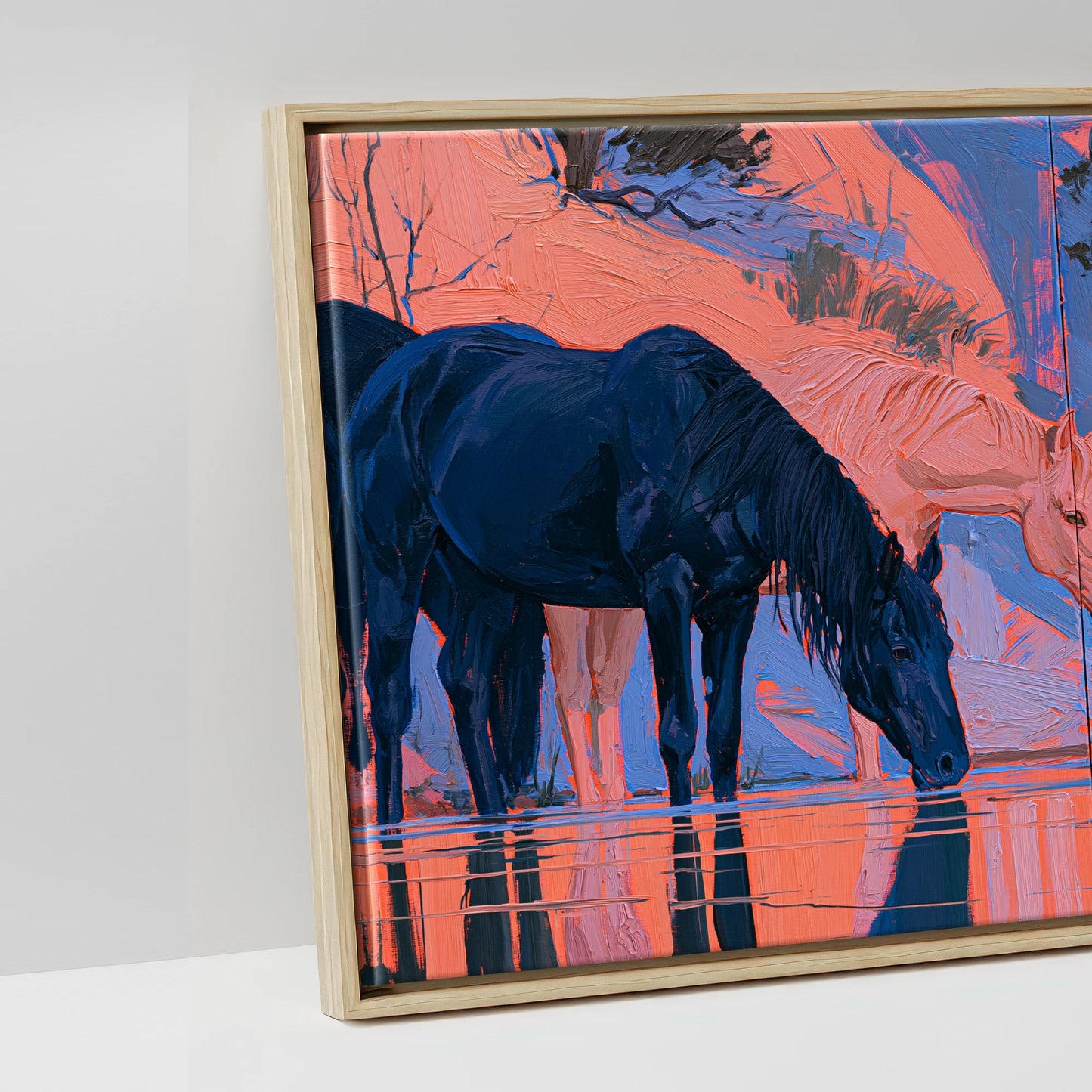 Indigo Herd in Winter Light - artwork detail in a natural float frame
