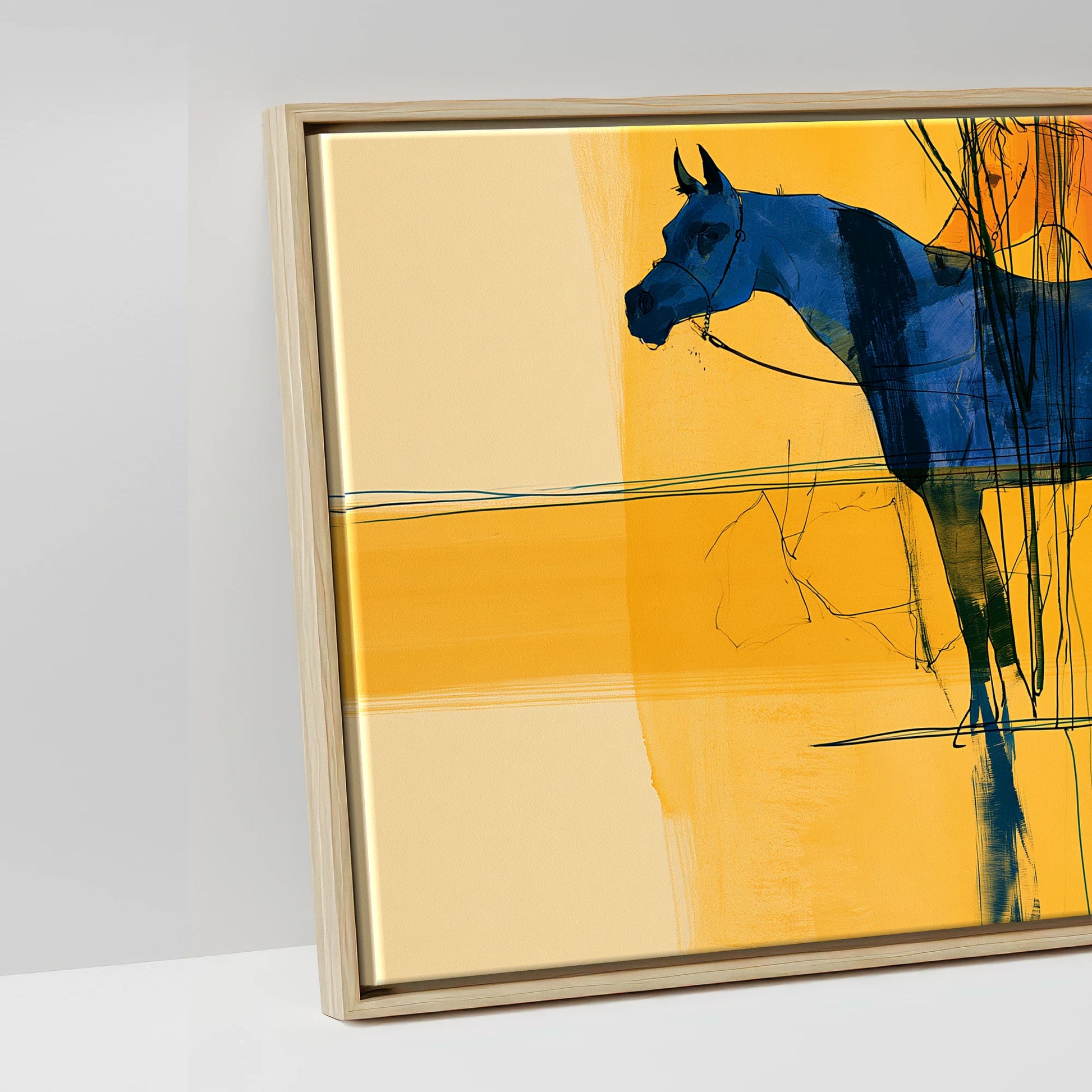 Cobalt and Gold Mirage - artwork detail in a natural float frame