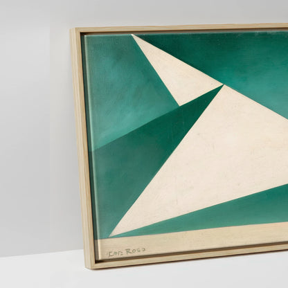 Geometric Green Striding Horse - artwork detail in a natural float frame