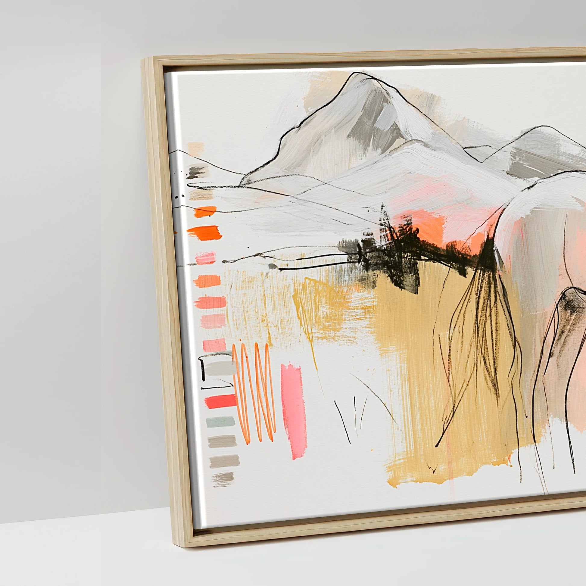 Painted Sunset Wanderer - artwork detail in a natural float frame