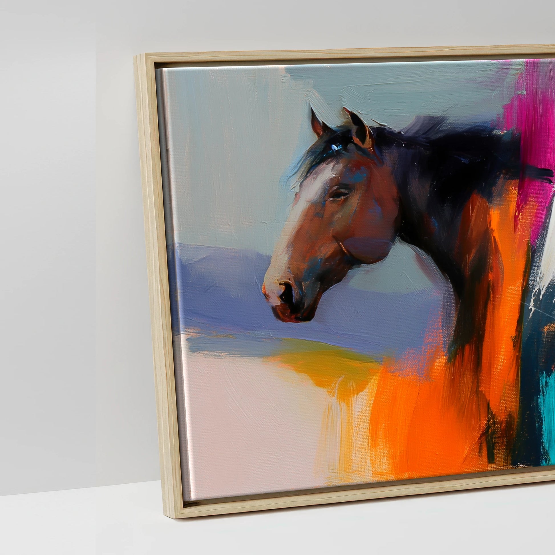 Vivid Equine Horizon - artwork detail in a natural float frame