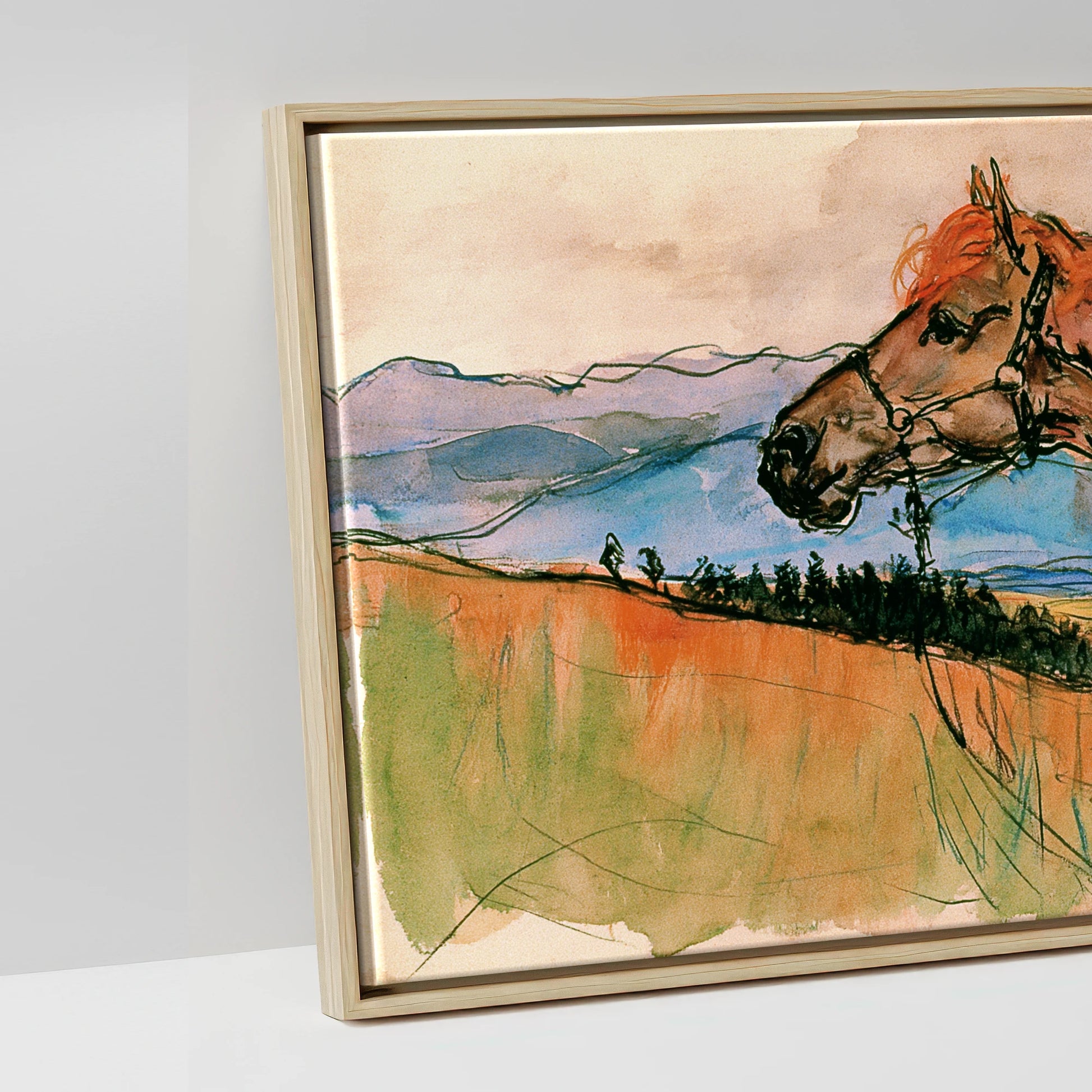 Mountain Spirit in Ochre - artwork detail in a natural float frame