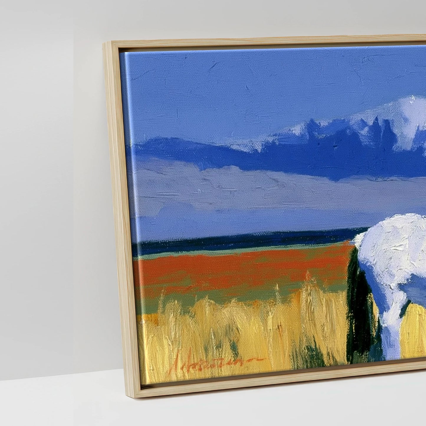 Vibrant Alpine Pasture - artwork detail in a natural float frame