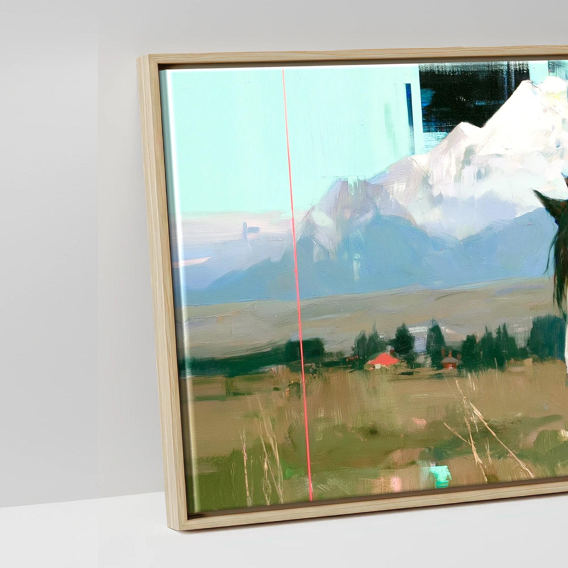 Midnight Coat Beneath Peaks - artwork detail in a natural float frame