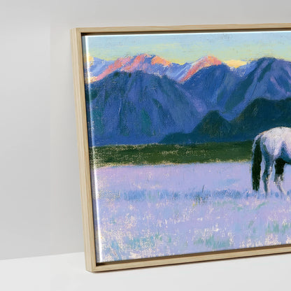 Lavender Mountain Pasture - artwork detail in a natural float frame