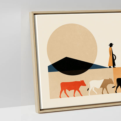 The Drover's Line - artwork detail in a natural float frame