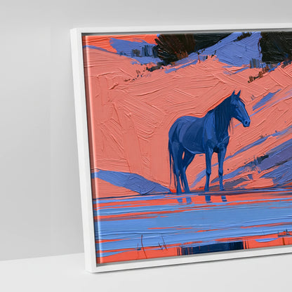 Indigo and Coral Herd - artwork detail in a white float frame