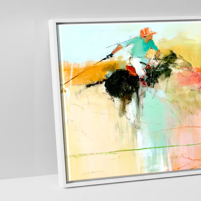 Vibrant Polo Pursuit - artwork detail in a white float frame