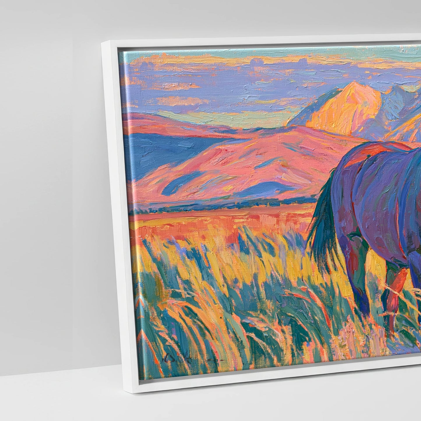 Vibrant High Country Grazing - artwork detail in a white float frame