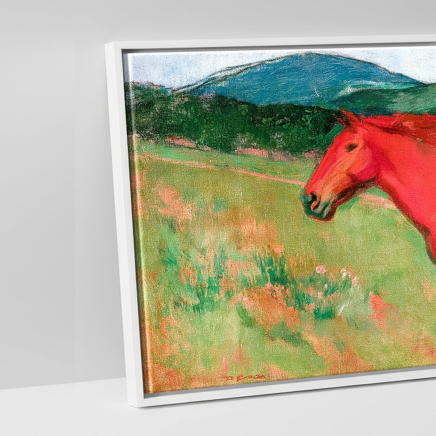 The Crimson Gallop - artwork detail in a white float frame