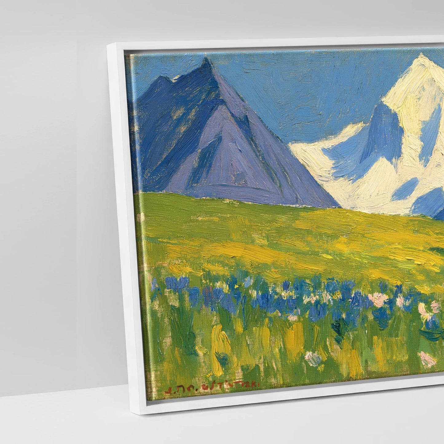Vibrant Mountain Pasture - artwork detail in a white float frame
