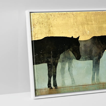 Gilded Equine Shadows - artwork detail in a white float frame