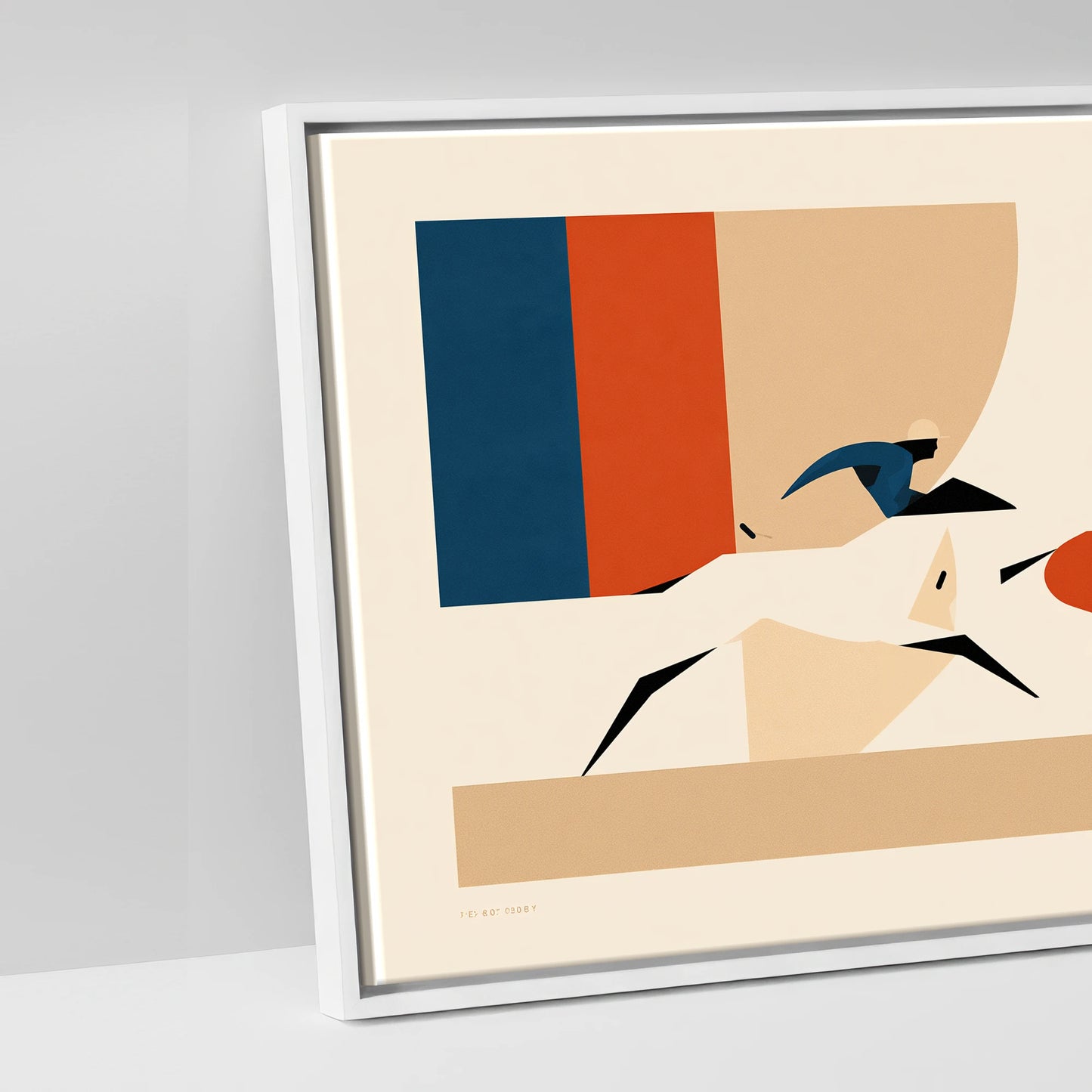 Retro Polo Pursuit - artwork detail in a white float frame