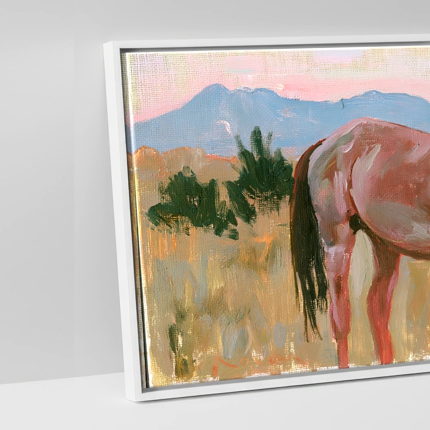 Pastel Mountain Morning - artwork detail in a white float frame