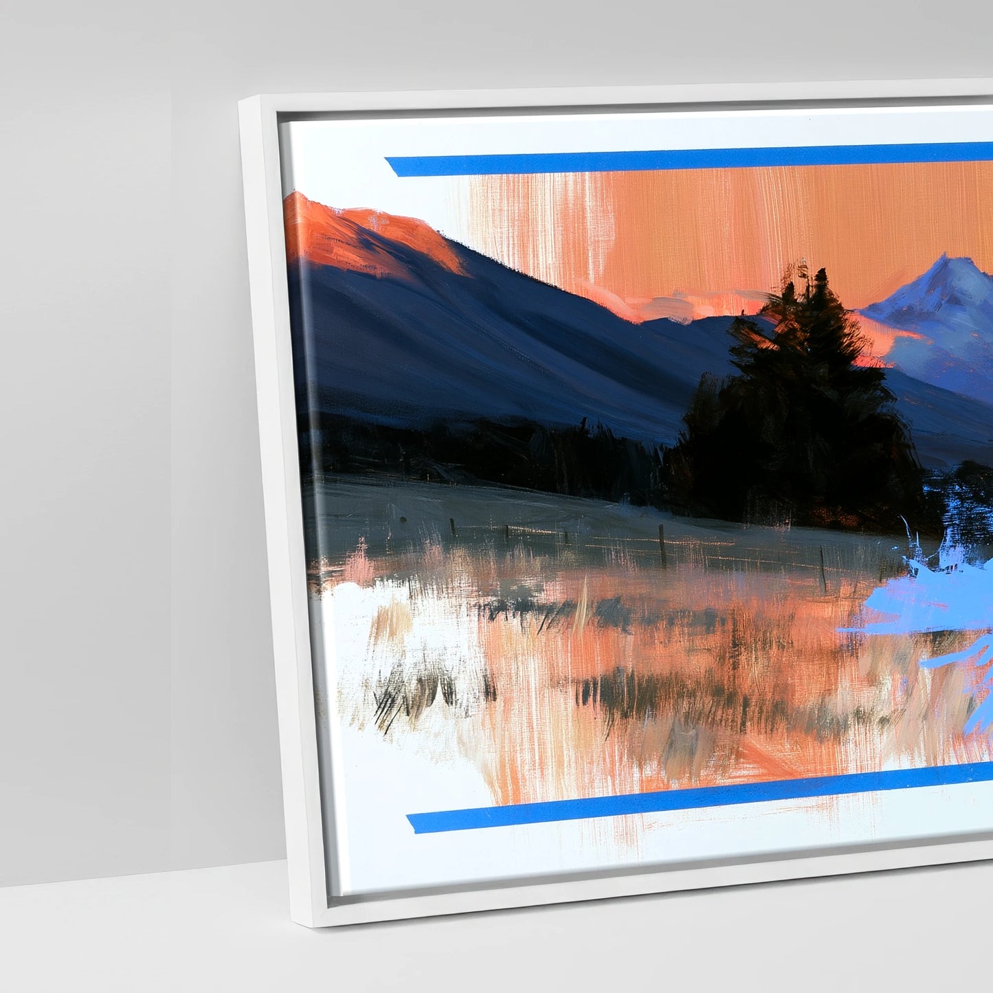 Alpine Glow and Azure - artwork detail in a white float frame