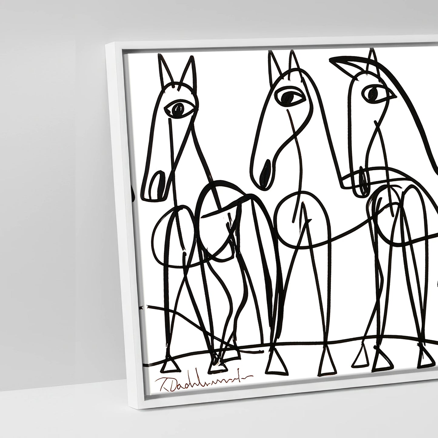 The Line Drawn Herd - artwork detail in a white float frame