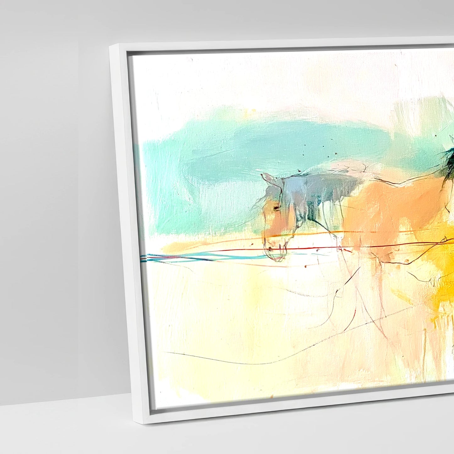 Vibrant Equine Horizon - artwork detail in a white float frame