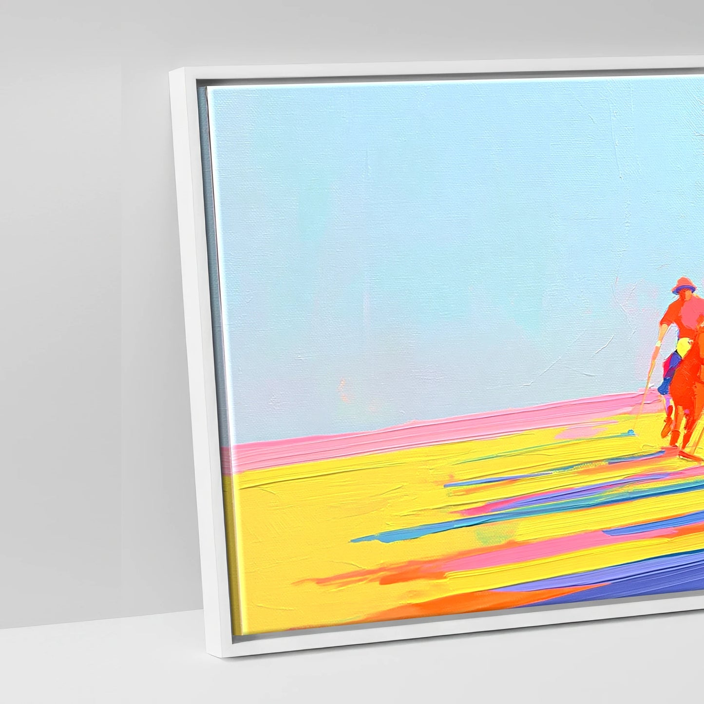 Technicolour Polo Charge - artwork detail in a white float frame