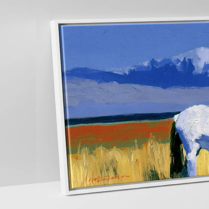 Vibrant Alpine Pasture - artwork detail in a white float frame