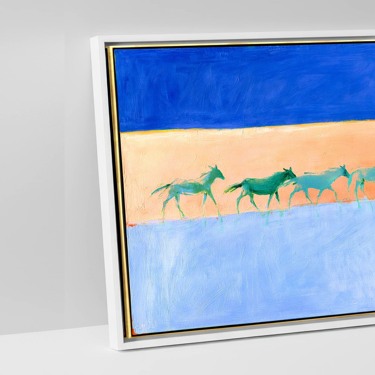 Bold Equine Horizon - artwork detail in a white float frame