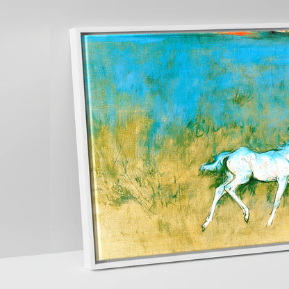 Vibrant Azure Strides - artwork detail in a white float frame
