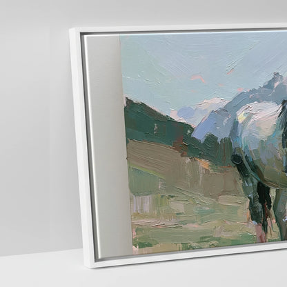 Pastures Beneath the Peaks - artwork detail in a white float frame