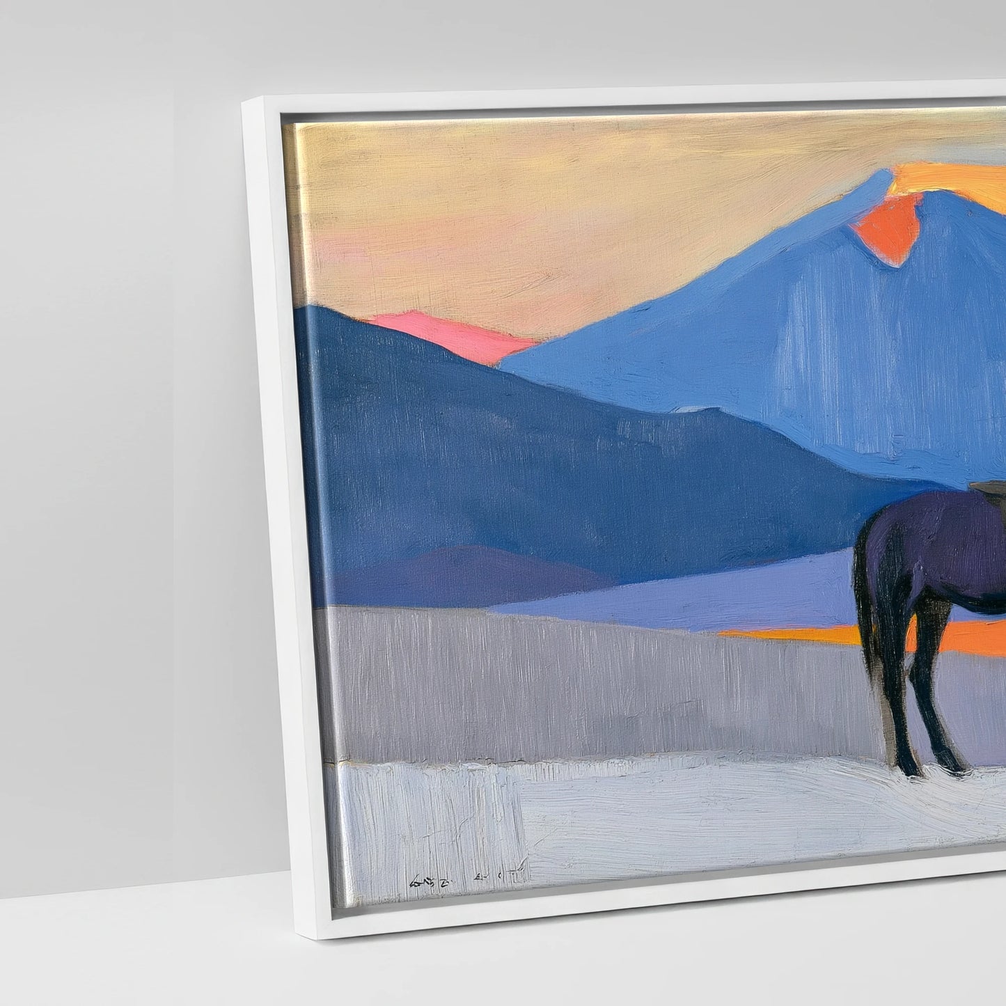 Vibrant Mountain Sentinel - artwork detail in a white float frame