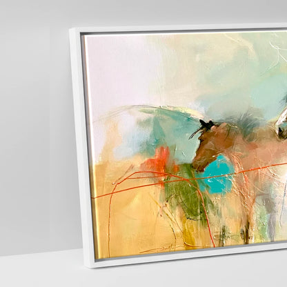 Expressive Equine Horizon - artwork detail in a white float frame