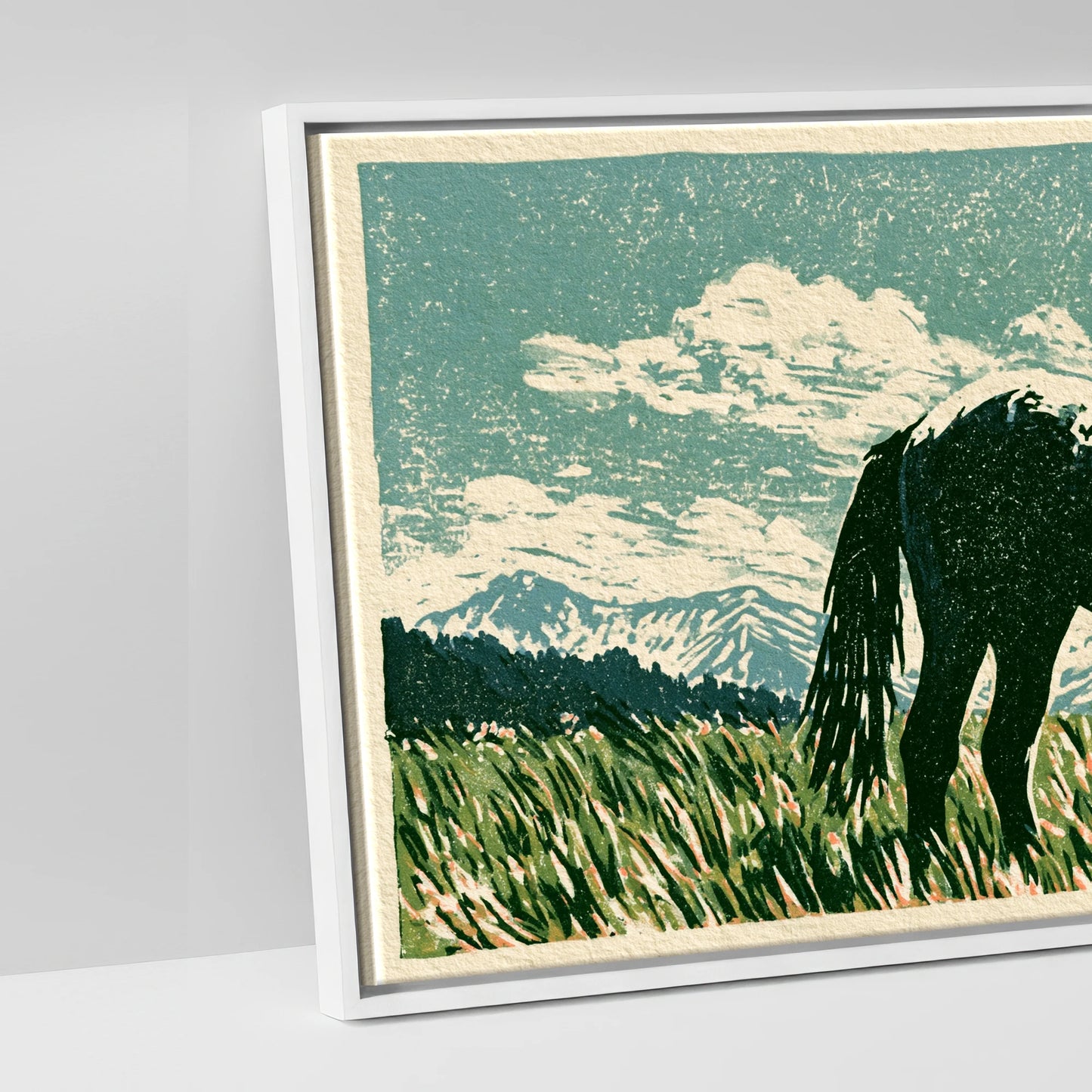 Rustic Range Silhouette - artwork detail in a white float frame