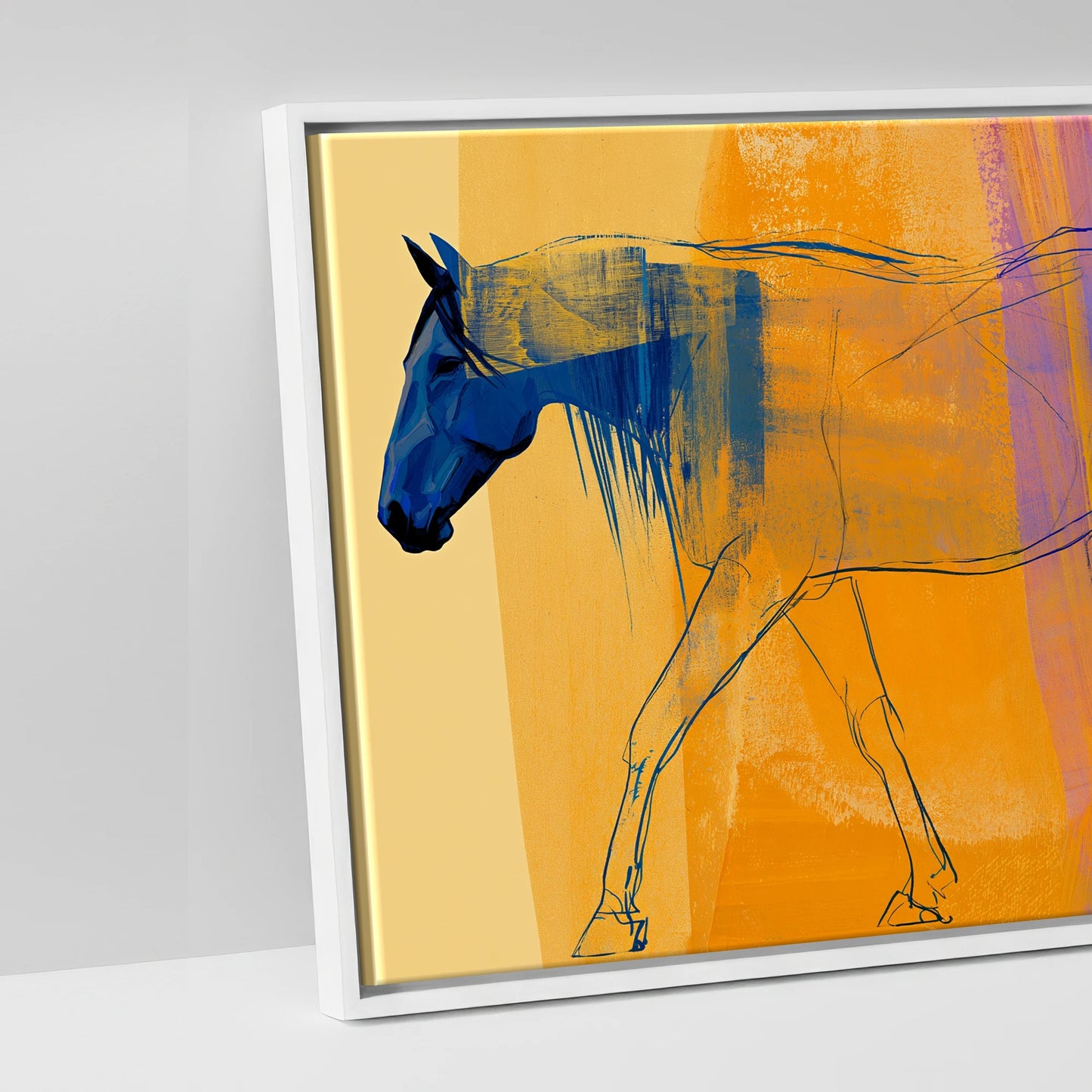 Cobalt and Amber Symphony - artwork detail in a white float frame