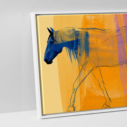Cobalt and Amber Symphony - artwork detail in a white float frame