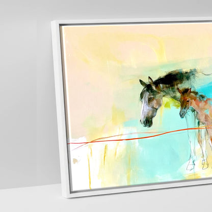 Vibrant Spring Herd - artwork detail in a white float frame
