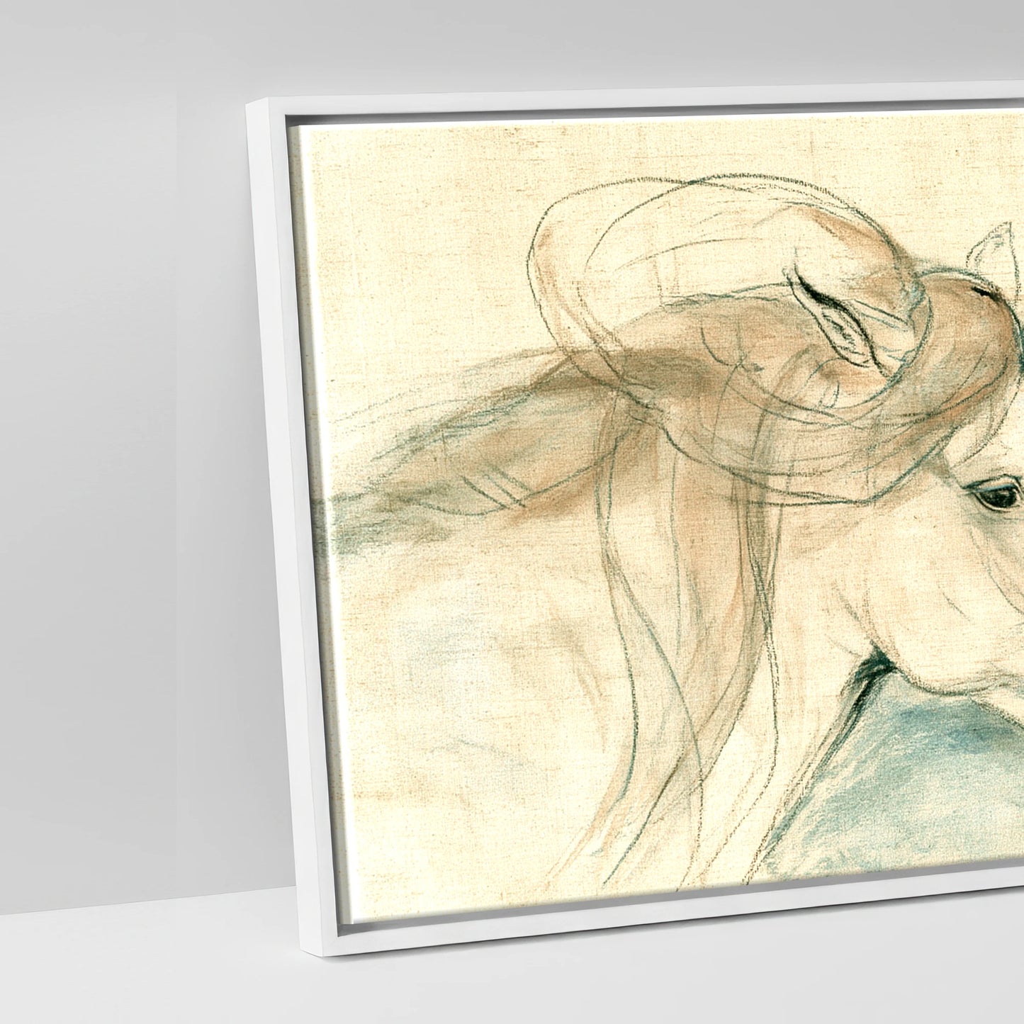 Windswept Equine Trio - artwork detail in a white float frame