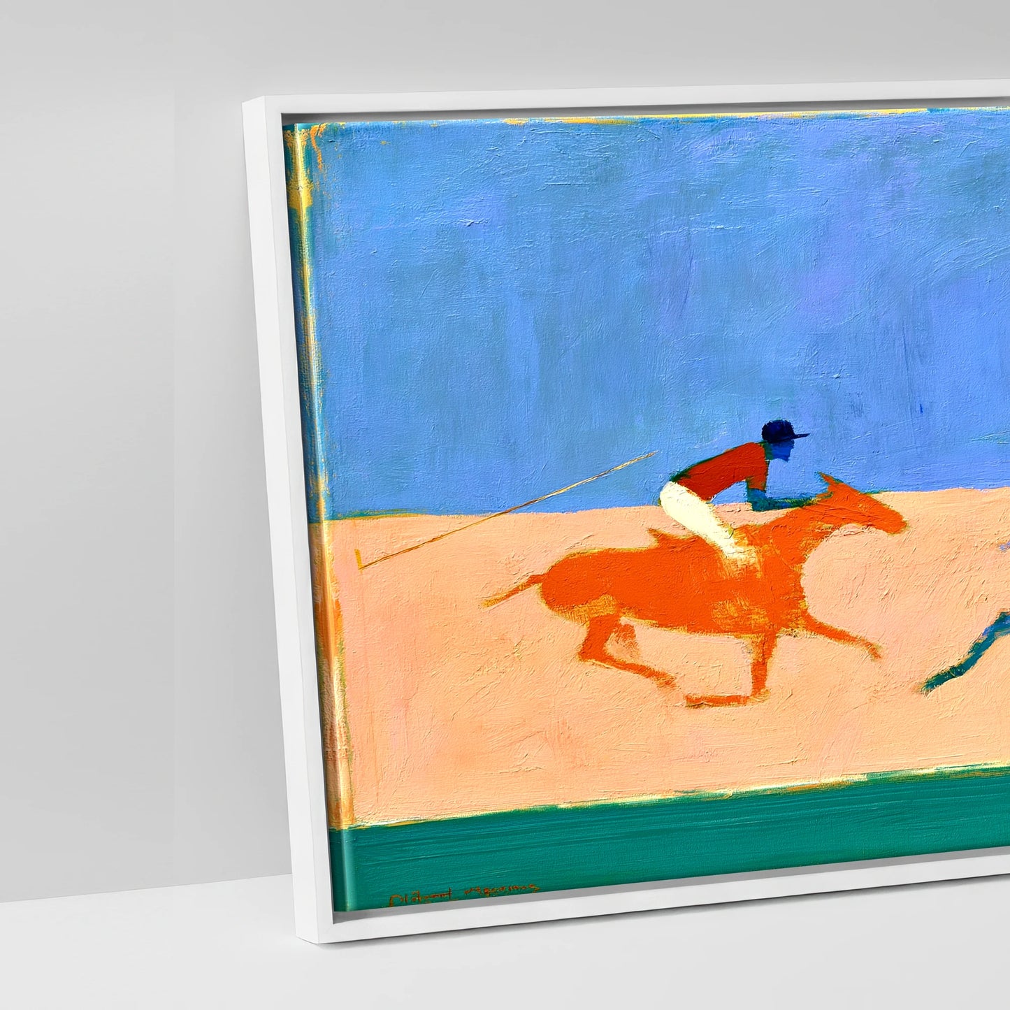 Colours of the Chukka - artwork detail in a white float frame