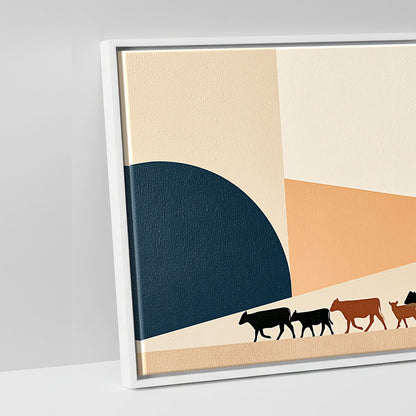 Mid-Century Cattle Drive - artwork detail in a white float frame