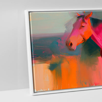 Vibrant Equine Horizon - artwork detail in a white float frame