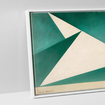 Geometric Green Striding Horse - artwork detail in a white float frame