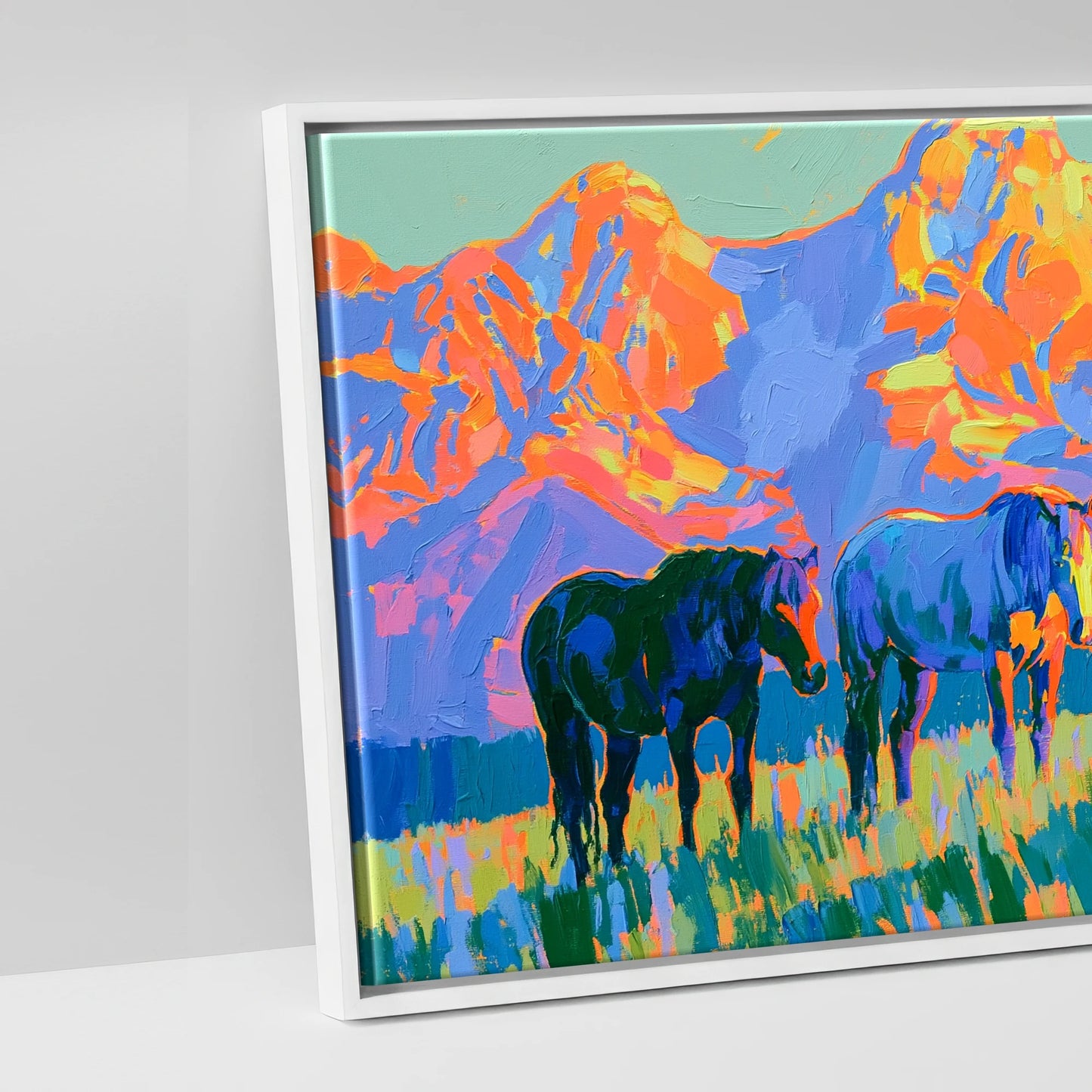 Painted Mountain Pasture - artwork detail in a white float frame