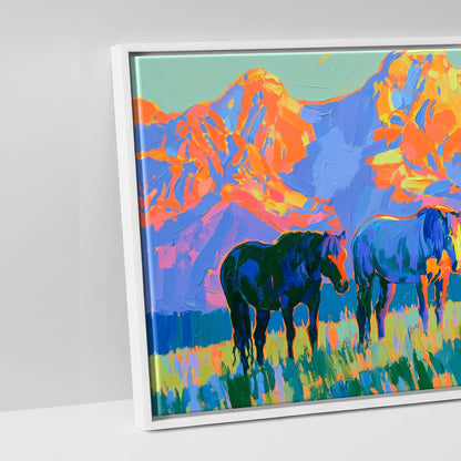 Painted Mountain Pasture - artwork detail in a white float frame