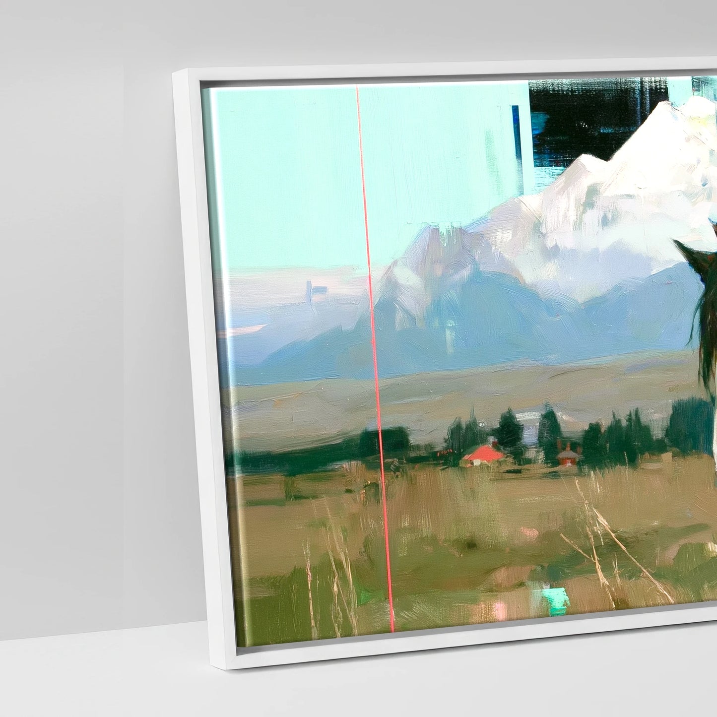Midnight Coat Beneath Peaks - artwork detail in a white float frame