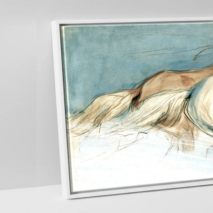 Teal Wash Gallop Study - artwork detail in a white float frame