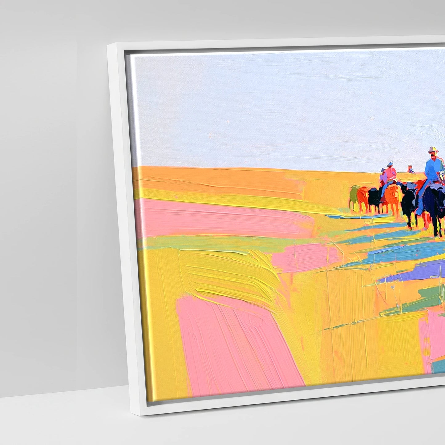 Painted Western Range - artwork detail in a white float frame