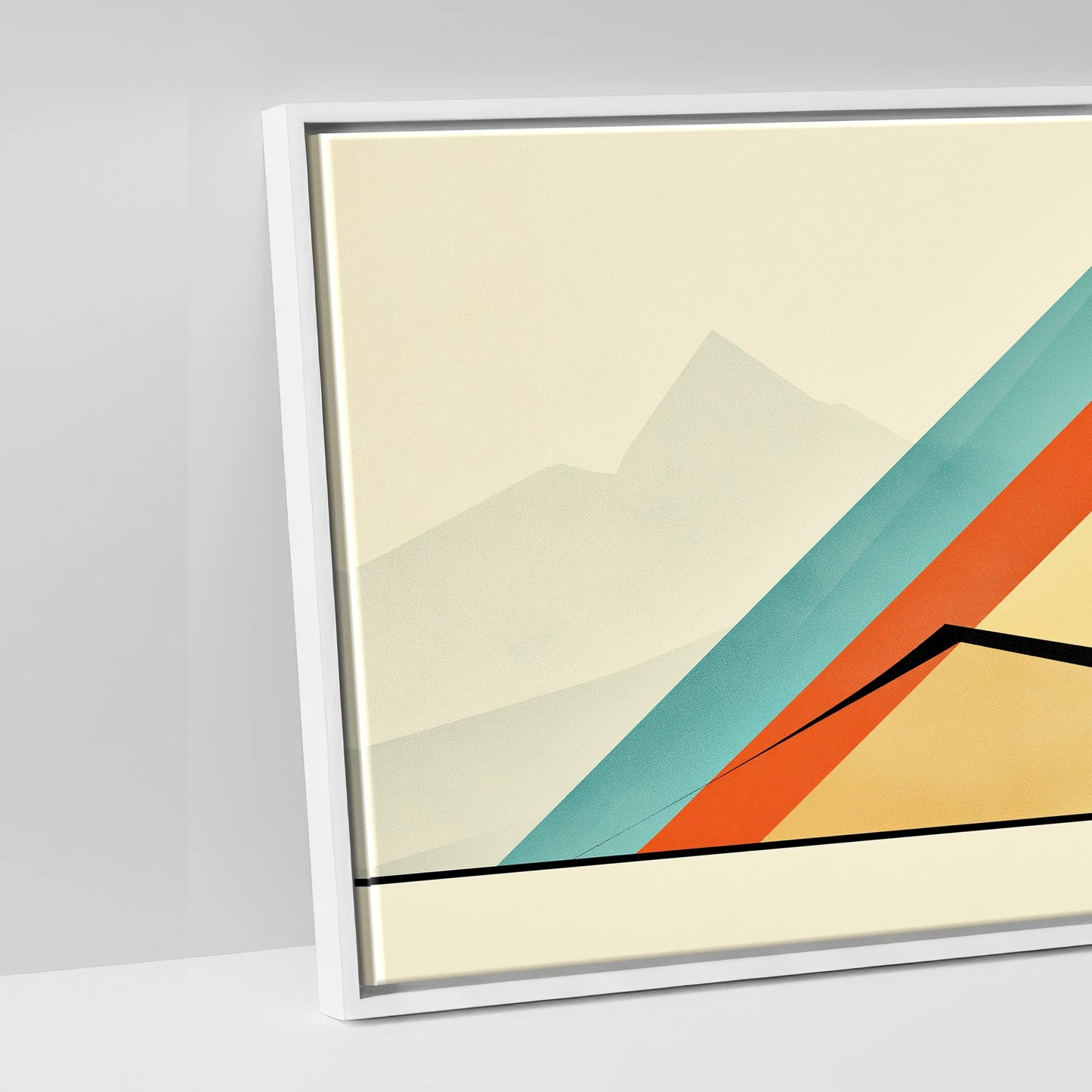Geometric Equine Horizon - artwork detail in a white float frame