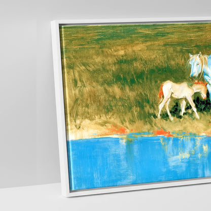 Vivid Waterside Herd - artwork detail in a white float frame